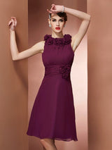 Charming High Neck Sleeveless Hand-Made Flower Short Chiffon Bridesmaid Dresses-Ballbella