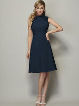 Charming High Neck Sleeveless Pleats Short Chiffon Bridesmaid Dresses-Ballbella