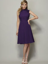 Charming High Neck Sleeveless Pleats Short Chiffon Bridesmaid Dresses-Ballbella