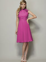 Charming High Neck Sleeveless Pleats Short Chiffon Bridesmaid Dresses-Ballbella