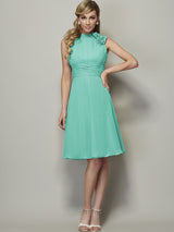 Charming High Neck Sleeveless Pleats Short Chiffon Bridesmaid Dresses-Ballbella
