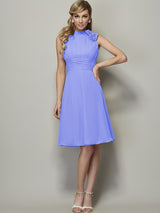 Charming High Neck Sleeveless Pleats Short Chiffon Bridesmaid Dresses-Ballbella