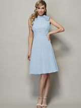Charming High Neck Sleeveless Pleats Short Chiffon Bridesmaid Dresses-Ballbella