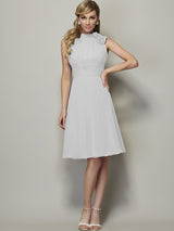 Charming High Neck Sleeveless Pleats Short Chiffon Bridesmaid Dresses-Ballbella