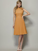 Charming High Neck Sleeveless Pleats Short Chiffon Bridesmaid Dresses-Ballbella