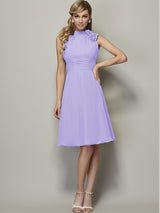 Charming High Neck Sleeveless Pleats Short Chiffon Bridesmaid Dresses-Ballbella