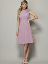 Charming High Neck Sleeveless Pleats Short Chiffon Bridesmaid Dresses-Ballbella