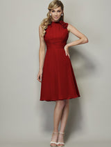 Charming High Neck Sleeveless Pleats Short Chiffon Bridesmaid Dresses-Ballbella