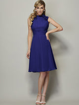 Charming High Neck Sleeveless Pleats Short Chiffon Bridesmaid Dresses-Ballbella