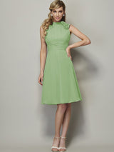 Charming High Neck Sleeveless Pleats Short Chiffon Bridesmaid Dresses-Ballbella