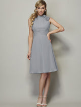 Charming High Neck Sleeveless Pleats Short Chiffon Bridesmaid Dresses-Ballbella