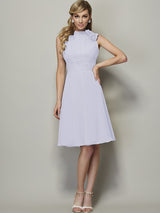 Charming High Neck Sleeveless Pleats Short Chiffon Bridesmaid Dresses-Ballbella