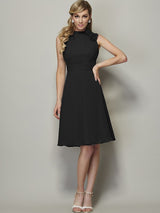 Charming High Neck Sleeveless Pleats Short Chiffon Bridesmaid Dresses-Ballbella