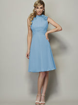 Charming High Neck Sleeveless Pleats Short Chiffon Bridesmaid Dresses-Ballbella