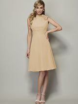 Charming High Neck Sleeveless Pleats Short Chiffon Bridesmaid Dresses-Ballbella