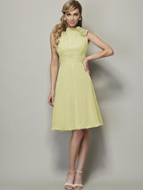 Charming High Neck Sleeveless Pleats Short Chiffon Bridesmaid Dresses-Ballbella