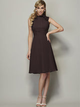 Charming High Neck Sleeveless Pleats Short Chiffon Bridesmaid Dresses-Ballbella