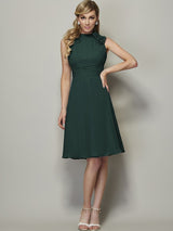 Charming High Neck Sleeveless Pleats Short Chiffon Bridesmaid Dresses-Ballbella