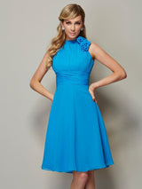 Charming High Neck Sleeveless Pleats Short Chiffon Bridesmaid Dresses-Ballbella