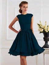 Charming High Neck Sleeveless Sash/Ribbon/Belt Short Chiffon Bridesmaid Dresses-Ballbella