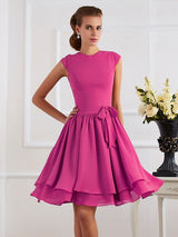 Charming High Neck Sleeveless Sash/Ribbon/Belt Short Chiffon Bridesmaid Dresses-Ballbella