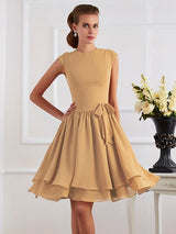 Charming High Neck Sleeveless Sash/Ribbon/Belt Short Chiffon Bridesmaid Dresses-Ballbella