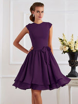 Charming High Neck Sleeveless Sash/Ribbon/Belt Short Chiffon Bridesmaid Dresses-Ballbella