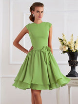 Charming High Neck Sleeveless Sash/Ribbon/Belt Short Chiffon Bridesmaid Dresses-Ballbella