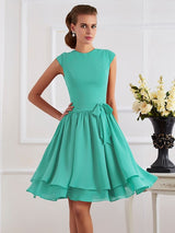 Charming High Neck Sleeveless Sash/Ribbon/Belt Short Chiffon Bridesmaid Dresses-Ballbella