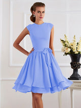 Charming High Neck Sleeveless Sash/Ribbon/Belt Short Chiffon Bridesmaid Dresses-Ballbella