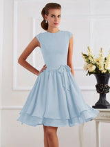 Charming High Neck Sleeveless Sash/Ribbon/Belt Short Chiffon Bridesmaid Dresses-Ballbella