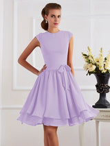 Charming High Neck Sleeveless Sash/Ribbon/Belt Short Chiffon Bridesmaid Dresses-Ballbella