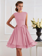 Charming High Neck Sleeveless Sash/Ribbon/Belt Short Chiffon Bridesmaid Dresses-Ballbella