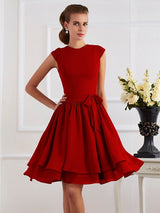Charming High Neck Sleeveless Sash/Ribbon/Belt Short Chiffon Bridesmaid Dresses-Ballbella