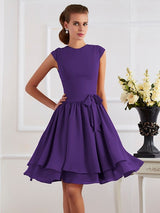 Charming High Neck Sleeveless Sash/Ribbon/Belt Short Chiffon Bridesmaid Dresses-Ballbella