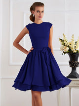 Charming High Neck Sleeveless Sash/Ribbon/Belt Short Chiffon Bridesmaid Dresses-Ballbella