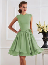 Charming High Neck Sleeveless Sash/Ribbon/Belt Short Chiffon Bridesmaid Dresses-Ballbella