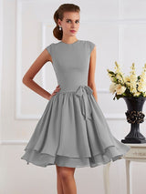 Charming High Neck Sleeveless Sash/Ribbon/Belt Short Chiffon Bridesmaid Dresses-Ballbella