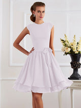 Charming High Neck Sleeveless Sash/Ribbon/Belt Short Chiffon Bridesmaid Dresses-Ballbella