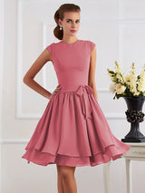 Charming High Neck Sleeveless Sash/Ribbon/Belt Short Chiffon Bridesmaid Dresses-Ballbella