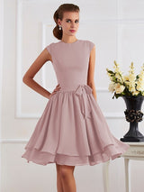 Charming High Neck Sleeveless Sash/Ribbon/Belt Short Chiffon Bridesmaid Dresses-Ballbella
