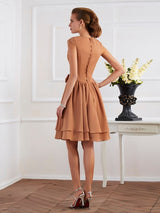 Charming High Neck Sleeveless Sash/Ribbon/Belt Short Chiffon Bridesmaid Dresses-Ballbella
