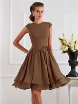 Charming High Neck Sleeveless Sash/Ribbon/Belt Short Chiffon Bridesmaid Dresses-Ballbella