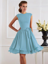 Charming High Neck Sleeveless Sash/Ribbon/Belt Short Chiffon Bridesmaid Dresses-Ballbella