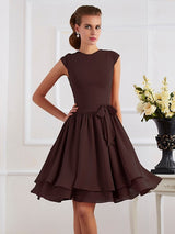 Charming High Neck Sleeveless Sash/Ribbon/Belt Short Chiffon Bridesmaid Dresses-Ballbella