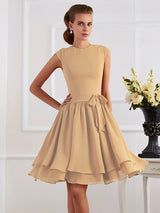 Charming High Neck Sleeveless Sash/Ribbon/Belt Short Chiffon Bridesmaid Dresses-Ballbella
