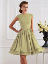 Charming High Neck Sleeveless Sash/Ribbon/Belt Short Chiffon Bridesmaid Dresses-Ballbella