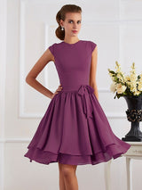Charming High Neck Sleeveless Sash/Ribbon/Belt Short Chiffon Bridesmaid Dresses-Ballbella