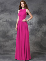 Charming Jewel Ruched Sleeveless Long Chiffon Bridesmaid Dresses-Ballbella
