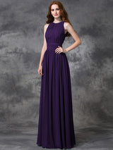 Charming Jewel Ruched Sleeveless Long Chiffon Bridesmaid Dresses-Ballbella